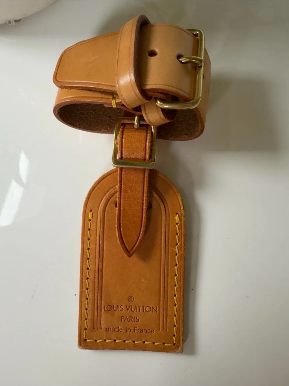 Louis Vuitton Authentic Vachetta Leather Luggage Tag and Poignet Set